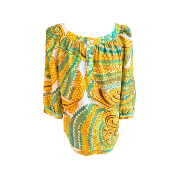 Trina Turk Tops - Banana Republic Yellow and Green Ruffled Blouse